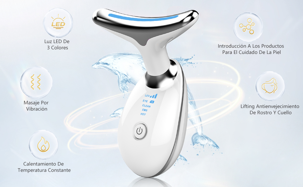 Masajeador de cara, cuello y papada con vibración y LED